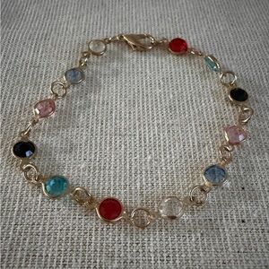 Gold-Tone Multi-Stone Bracelet - Colorful Gem Link Bracelet